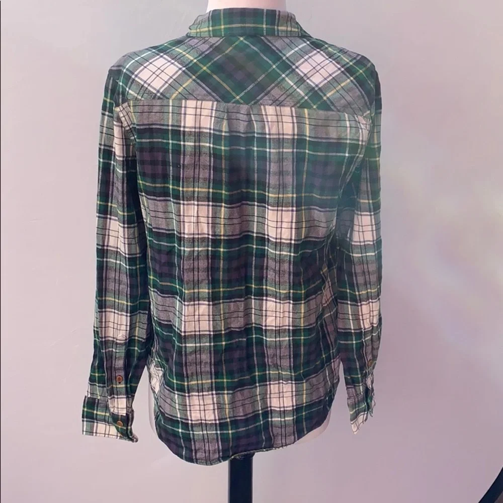 J. Crew Green & White Flannel Plaid Shirt Size 6